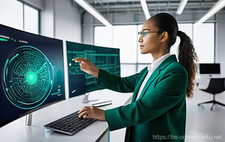 로봇공학과 AI - **Prompt 1: The AI-Powered Collaborative Workspace**
    "A vibrant, futuristic open-plan office bat...