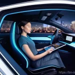 Home 20 자율주행 자동차 AI - **Prompt:** A sleek, futuristic autonomous vehicle glides smoothly through a vibrant, illuminated ci...