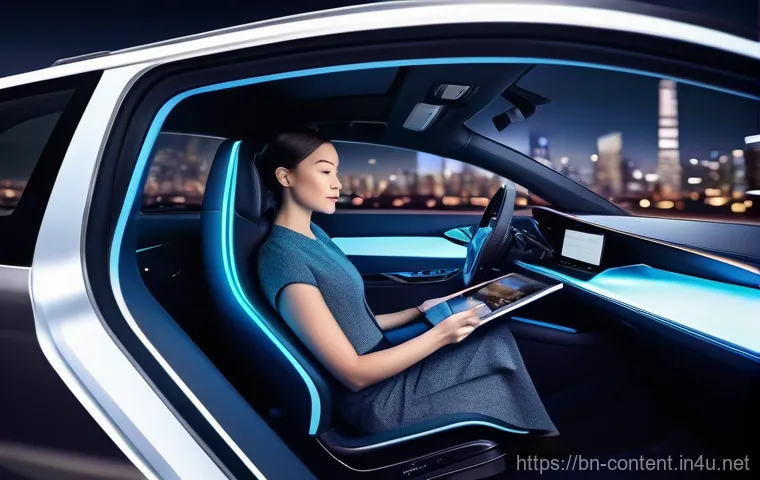 자율주행 자동차 AI - **Prompt:** A sleek, futuristic autonomous vehicle glides smoothly through a vibrant, illuminated ci...