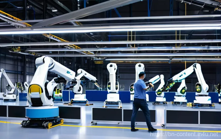 스마트팩토리와 AI 자동화 - **Prompt 1: The Seamless Smart Factory Floor**
    "A wide-angle shot of a futuristic, brilliantly l...