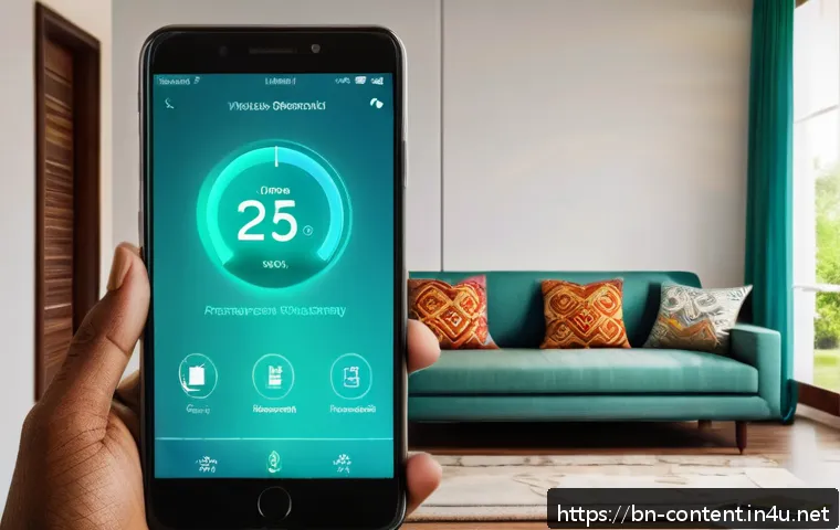 AI와 IoT 융합 사례 - A modern Bengali smart home interior showcasing various IoT devices in action: a sleek smart thermos...
